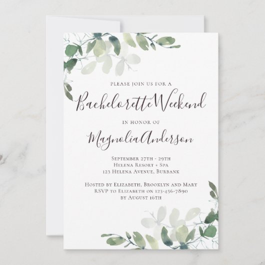 ユーカリプスグリーンリーバチェロレッテウィークエンドパーティー 招待状 (正面)