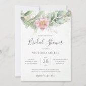 ユーカリプスグリーンリーピンクフローラブライダルシャワー 招待状 (正面)