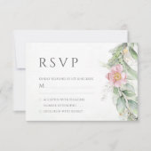 ユーカリプスグリーンリーピンクフローラ結婚式RSVP 出欠カード (正面)