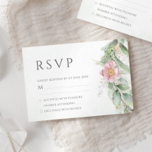 ユーカリプスグリーンリーピンクフローラ結婚式RSVP