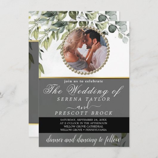 ユーカリプスグリーンリーフォト結婚式招待状 招待状 (正面/裏面)