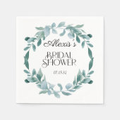 ユーカリプスグリーンリーフレームグリーンブルーブライダルシャワー スタンダードカクテルナプキン (正面)