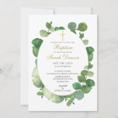 ユーカリプスグリーンリーフローラバプテスマ《キリスト教》洗礼式や命名式 招待状 (正面)
