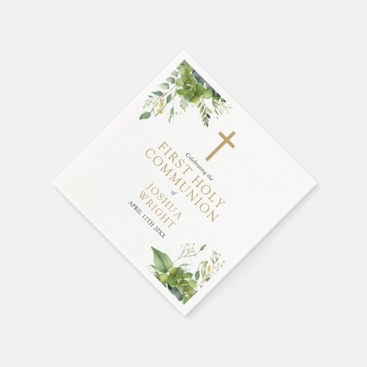 ユーカリプスグリーンリーフローラファースト・ホリー・コミューン スタンダードカクテルナプキン (角)