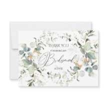 ユーカリプスグリーンリーブライデスメイドサンキューカード