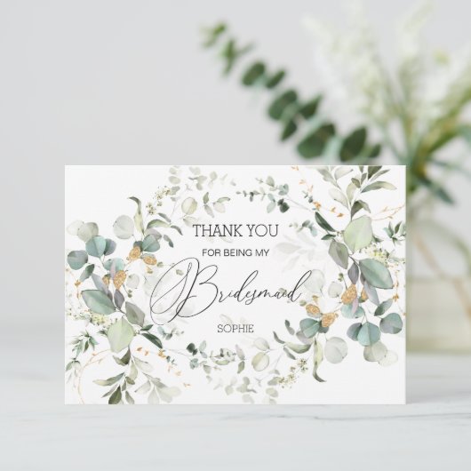ユーカリプスグリーンリーブライデスメイドサンキューカード サンキューカード (スタンド正面)