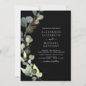 ユーカリプスグリーンリーブラックエレガントな結婚式 招待状 (正面)