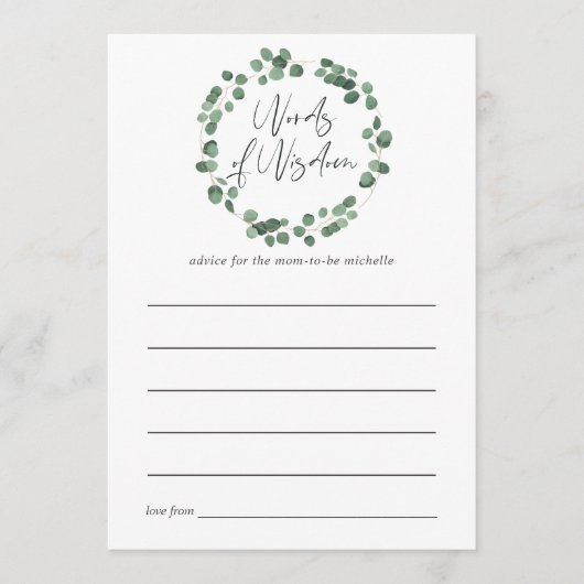 ユーカリプスグリーンリーベビーシャワーアドバイス アドバイスカード (正面)