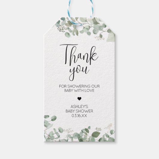 ユーカリプスグリーンリーベビーシャワーメッセージカード ギフトタグ (正面)