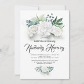 ユーカリプスグリーンリーホワイトフローラブライダルシャワー 招待状 (正面)