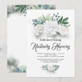 ユーカリプスグリーンリーホワイトフローラブライダルシャワー 招待状