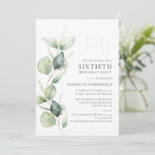 ユーカリプスグリーンリーミニマリスト60誕生日 招待状 (スタンド正面)