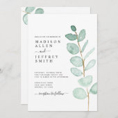 ユーカリプスグリーンリーミニマル結婚式招待状 案内状 (正面/裏面)