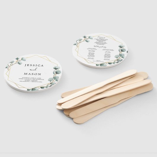 ユーカリプスグリーンリーラウンド結婚式 プログラムファン ハンドファン (組立なし)