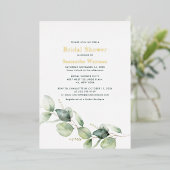 ユーカリプスグリーンリーリーフブライダルシャワー金ゴールド 箔招待状 (立ち正面)