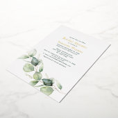 ユーカリプスグリーンリーリーフブライダルシャワー金ゴールド 箔招待状 (回転した状態)