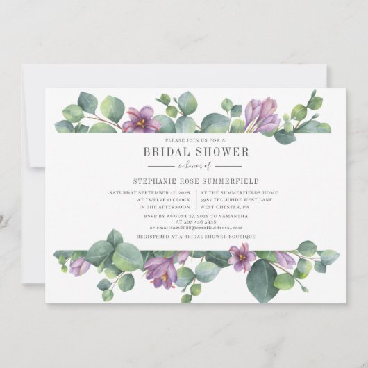 ユーカリプスグリーンリーリーフブライダルシャワー 招待状 (正面)