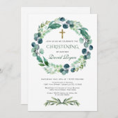 ユーカリプスグリーンリーリーフリース《キリスト教》洗礼式や命名式 招待状 (正面/裏面)