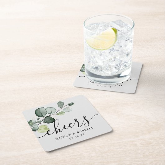 ユーカリプスグリーンリー応援結婚式の引き出物 スクエアペーパーコースター (インサイチュ)
