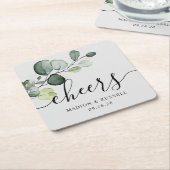 ユーカリプスグリーンリー応援結婚式の引き出物 スクエアペーパーコースター (アングル)