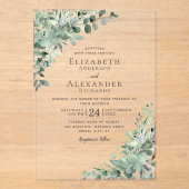 ユーカリプスグリーンリー水の色ボホ結婚の アクリル招待状 (正面)