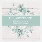 ユーカリプスグリーンリー素朴ホリデイ差出人住所 スクエアシール (正面)