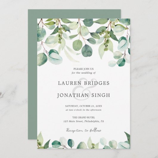 ユーカリプスグリーンリー結婚式招待状 招待状 (正面/裏面)