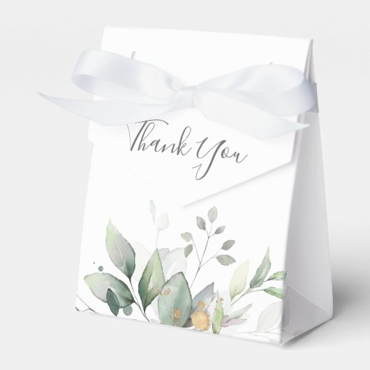 ユーカリプスグリーンリー葉金ゴールドエレガントウェディング フェイバーボックス (正面サイド)