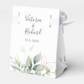 ユーカリプスグリーンリー葉金ゴールドエレガントウェディング フェイバーボックス (裏面サイド)