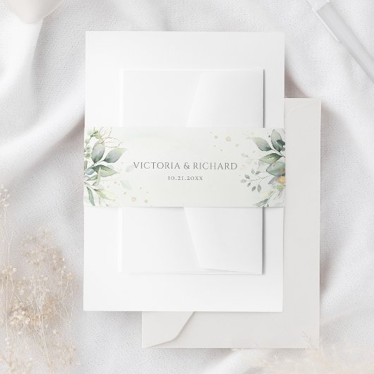 ユーカリプスグリーンリー葉金ゴールドエレガントウェディング 招待状ベリーバンド