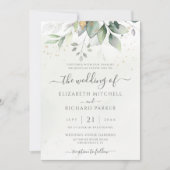 ユーカリプスグリーンリー葉金ゴールドエレガントウェディング 招待状 (正面)