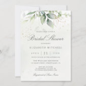 ユーカリプスグリーンリー葉金ゴールドブライダルシャワー 招待状 (正面)