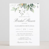 ユーカリプスグリーンリー葉金ゴールドブライダルシャワー 招待状