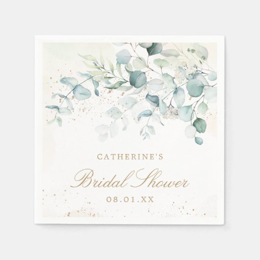 ユーカリプスグリーンリー金ゴールドエレガントブライダルシャワー スタンダードカクテルナプキン (正面)