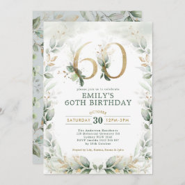 ユーカリプスグリーンリー金ゴールドガーデン60誕生日 招待状