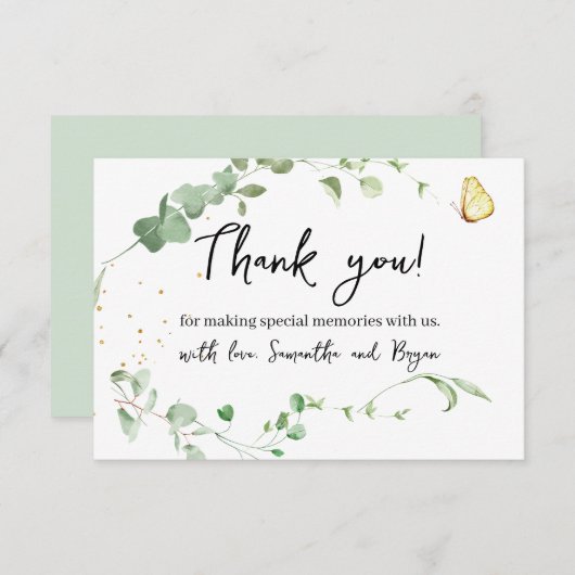 ユーカリプスグリーンリー金ゴールドスパークル サンキューカード (正面/裏面)