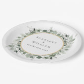 ユーカリプスグリーンリー金ゴールドセージ結婚グリーン ペーパープレート (アングル)