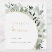 ユーカリプスグリーンリー金ゴールドセージ結婚グリーン ワインラベル (シングルラベル)