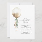 ユーカリプスグリーンリー金ゴールドバルーン婚約パーティ 招待状 (正面)