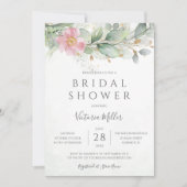 ユーカリプスグリーンリー金ゴールドピンクフローラブライダルシャワー 招待状 (正面)