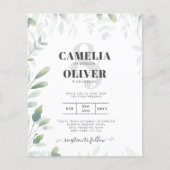 ユーカリプスグリーンリー金ゴールド予算結婚式招待状 (正面)
