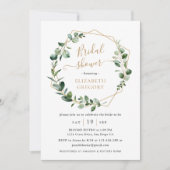 ユーカリプスグリーンリー金ゴールド幾何学ブライダルシャワー 招待状 (正面)