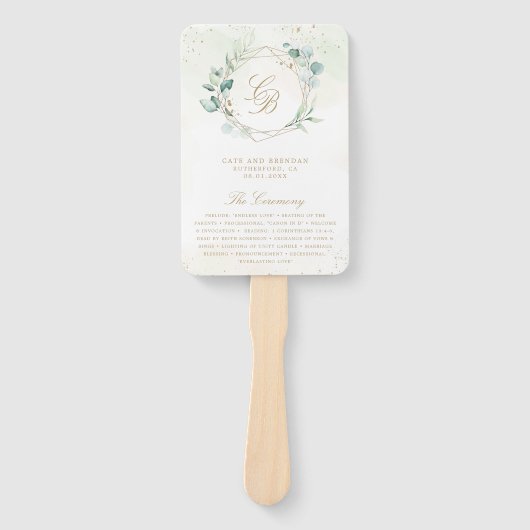 ユーカリプスグリーンリー金ゴールド幾何学結婚式 プログラム ハンドファン (正面)