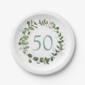 ユーカリプスグリーンリー50誕生日 ペーパープレート (正面)