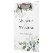 ユーカリプスグリーン金ゴールドグリッター結婚ズモノグラム クリップボード (左)