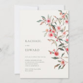 ユーカリプスグリーン&ピンク花模様ズ結婚ズ 招待状 (正面)