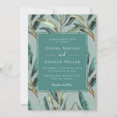 ユーカリプスセージグリーン金ゴールドエレガントウェディング 招待状 (正面)