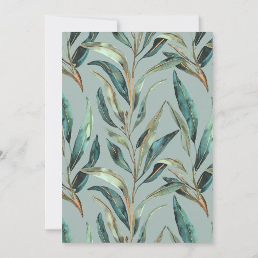 ユーカリプスセージグリーン金ゴールドエレガントウェディング 招待状 (裏面)