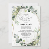ユーカリプスセージ緑の幾何学的ブライダルシャワー 招待状 (正面)