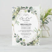 ユーカリプスセージ緑の幾何学的ブライダルシャワー 招待状 (スタンド正面)
